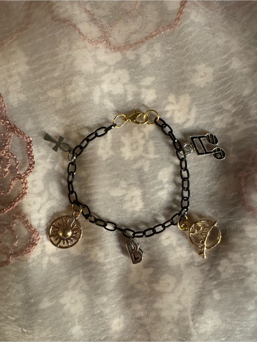 Bastet (Bast) Goddess Mixed Metal Charm Bracelet Coffin